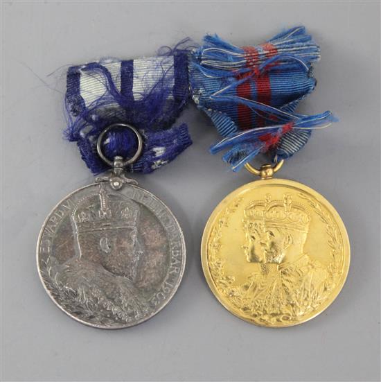 Two Delhi Durbar medals; 1903 in silver and 1911 in gold,